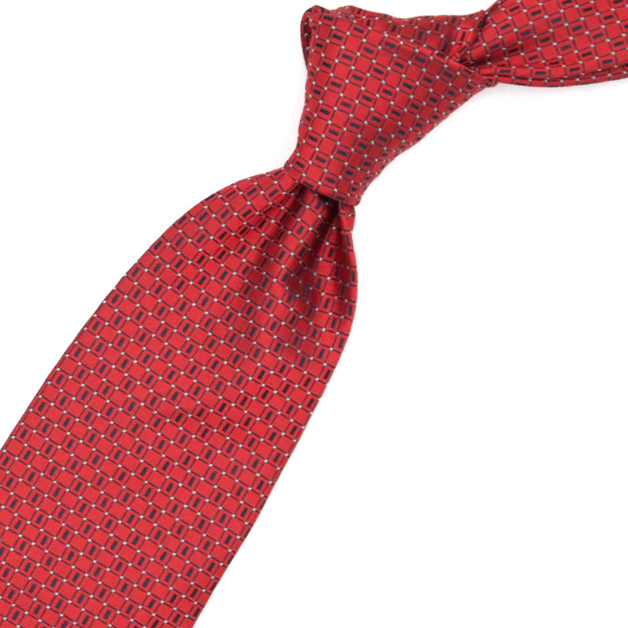 Cravatta rossa con pattern nero e puntini bianchi