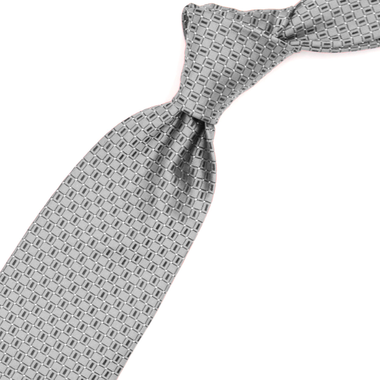 Cravatta grigia con pattern blu e puntini bianchi