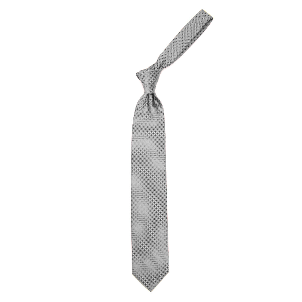 Cravatta grigia con pattern blu e puntini bianchi
