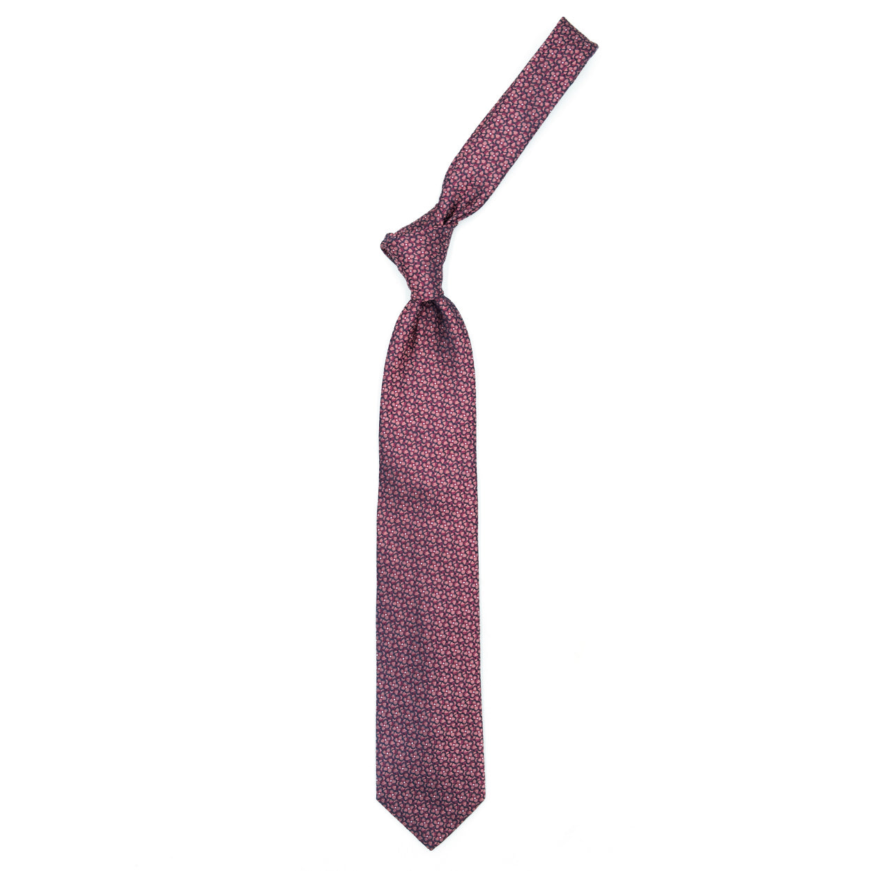 Cravatta rosa con fiori tono su tono e puntini bianchi