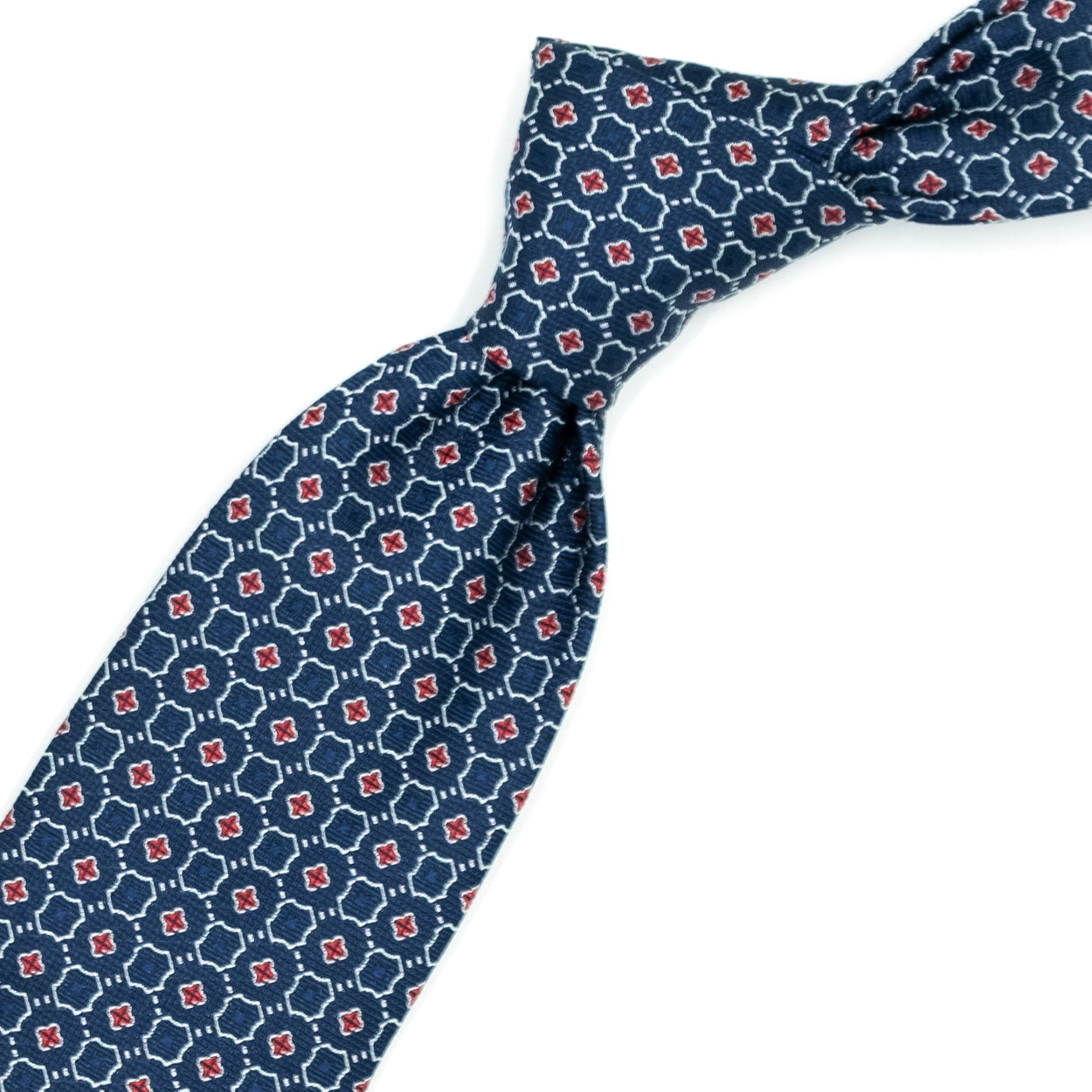 Cravatta blu con pattern bianco e rosso