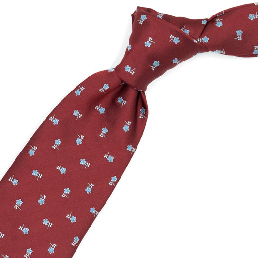 Cravatta rossa con fiorellini azzurri