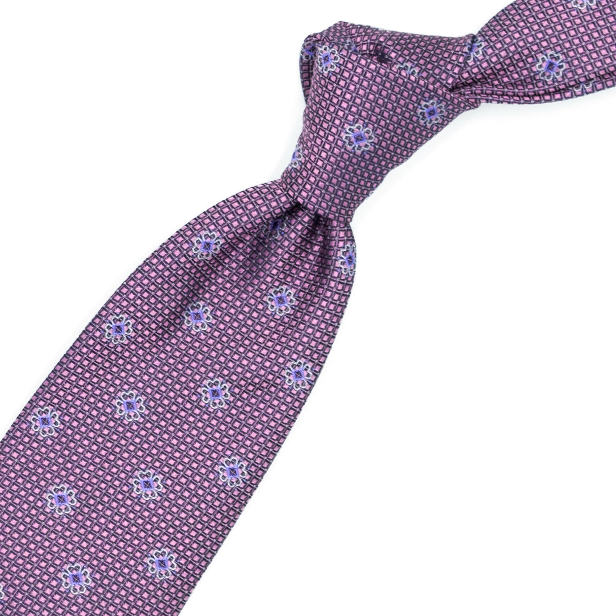 Cravatta rosa con grigi e azzurri