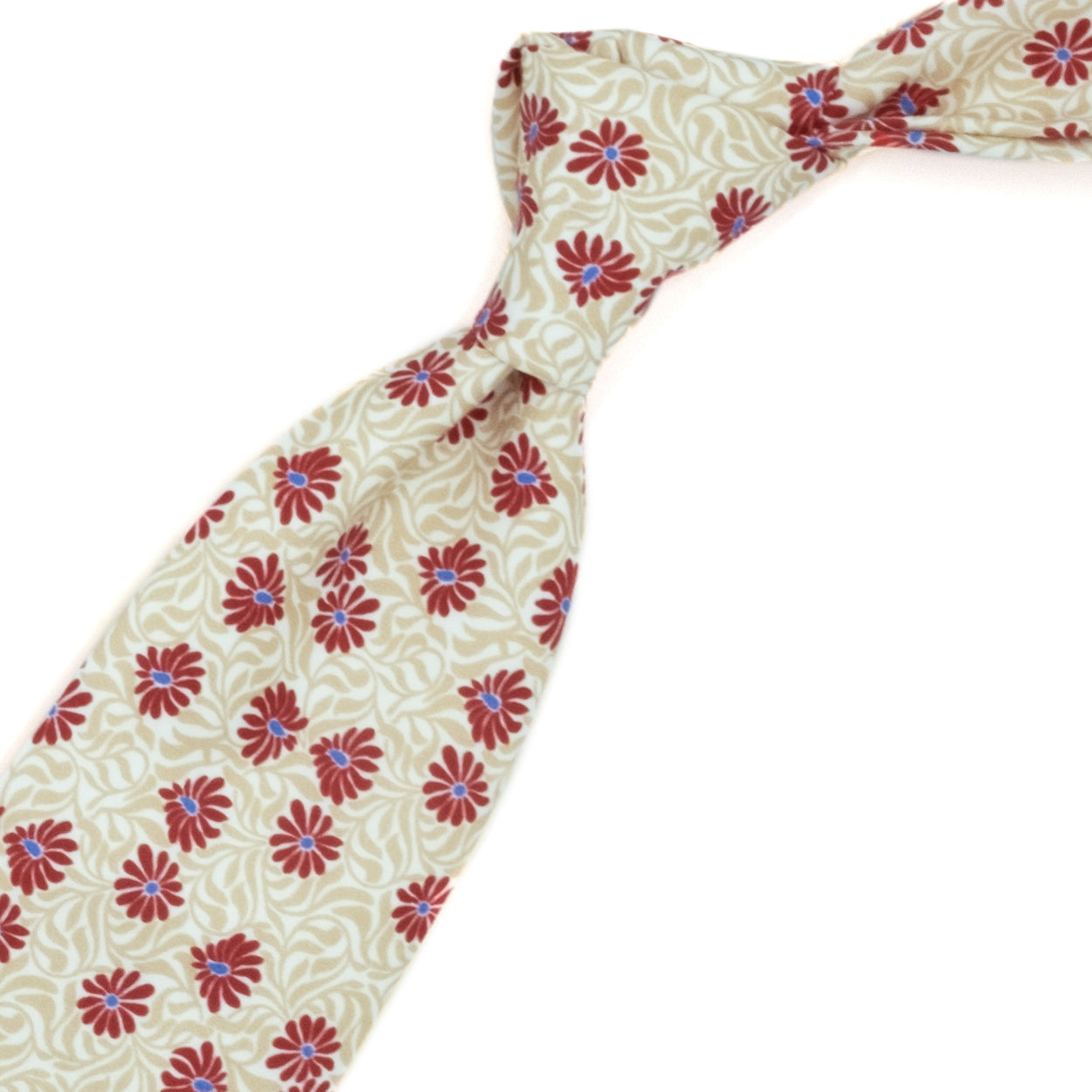 Cravatta beige con fiori rossi