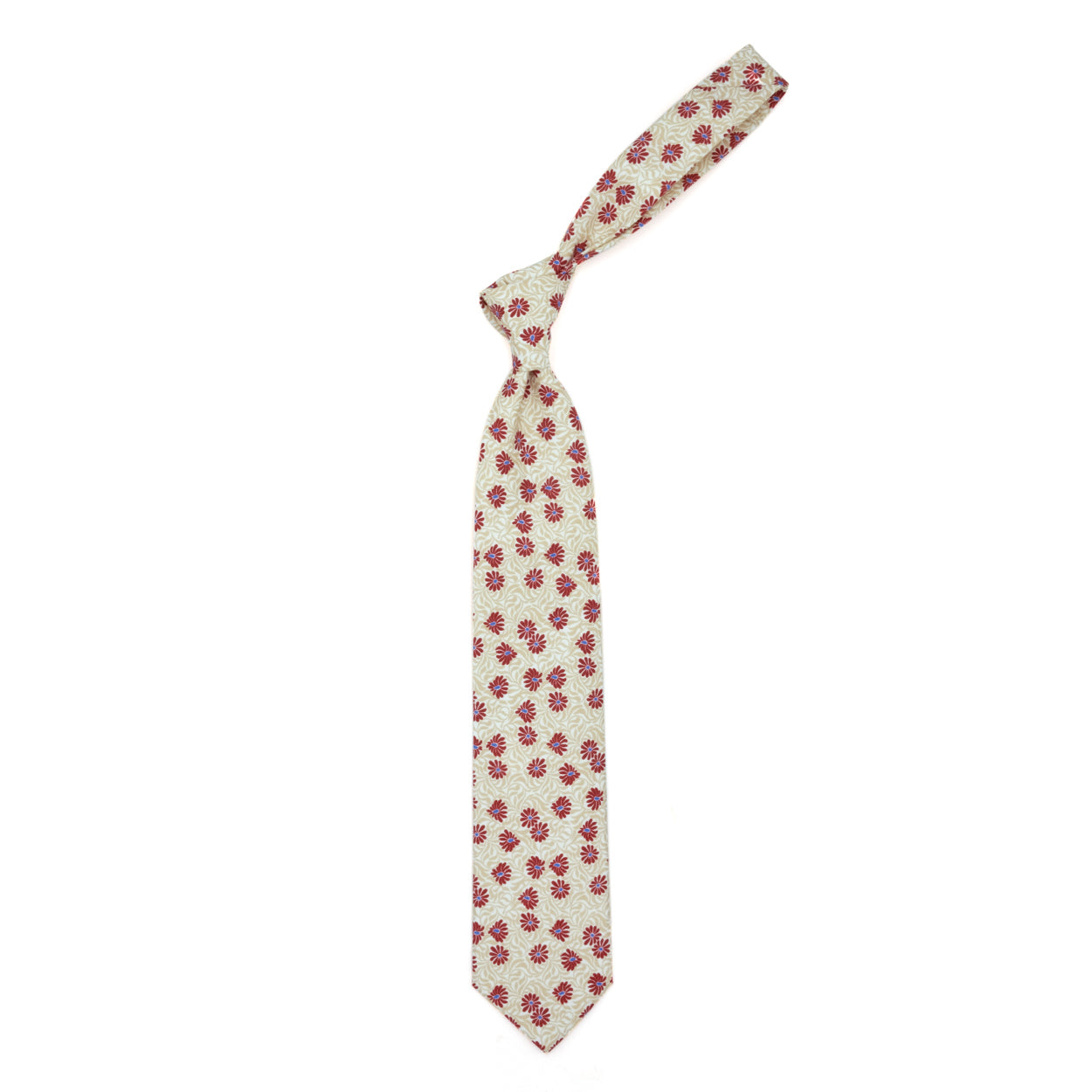 Cravatta beige con fiori rossi