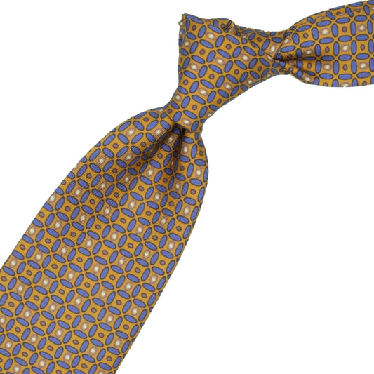Cravatta gialla con pattern geometrico lilla