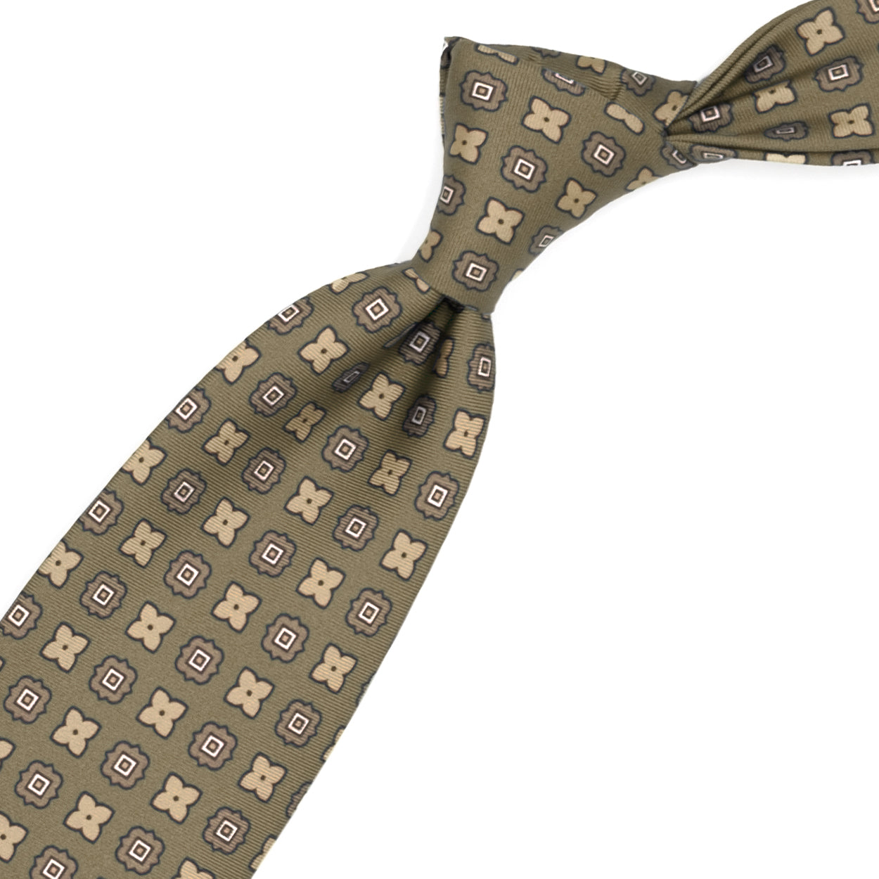 Cravatta beige con fiori beige chiaro e tono su tono