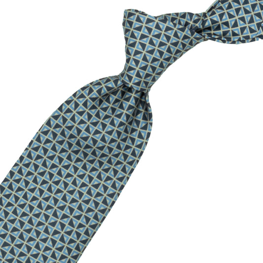 Cravatta con pattern geometrico blu e azzurro