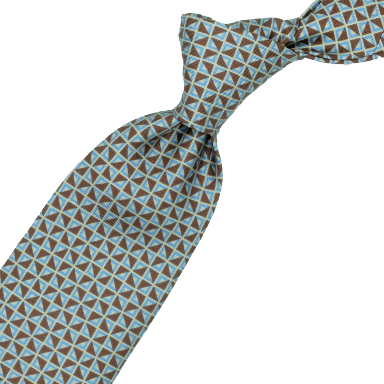 Cravatta con pattern geometrico marrone e azzurro