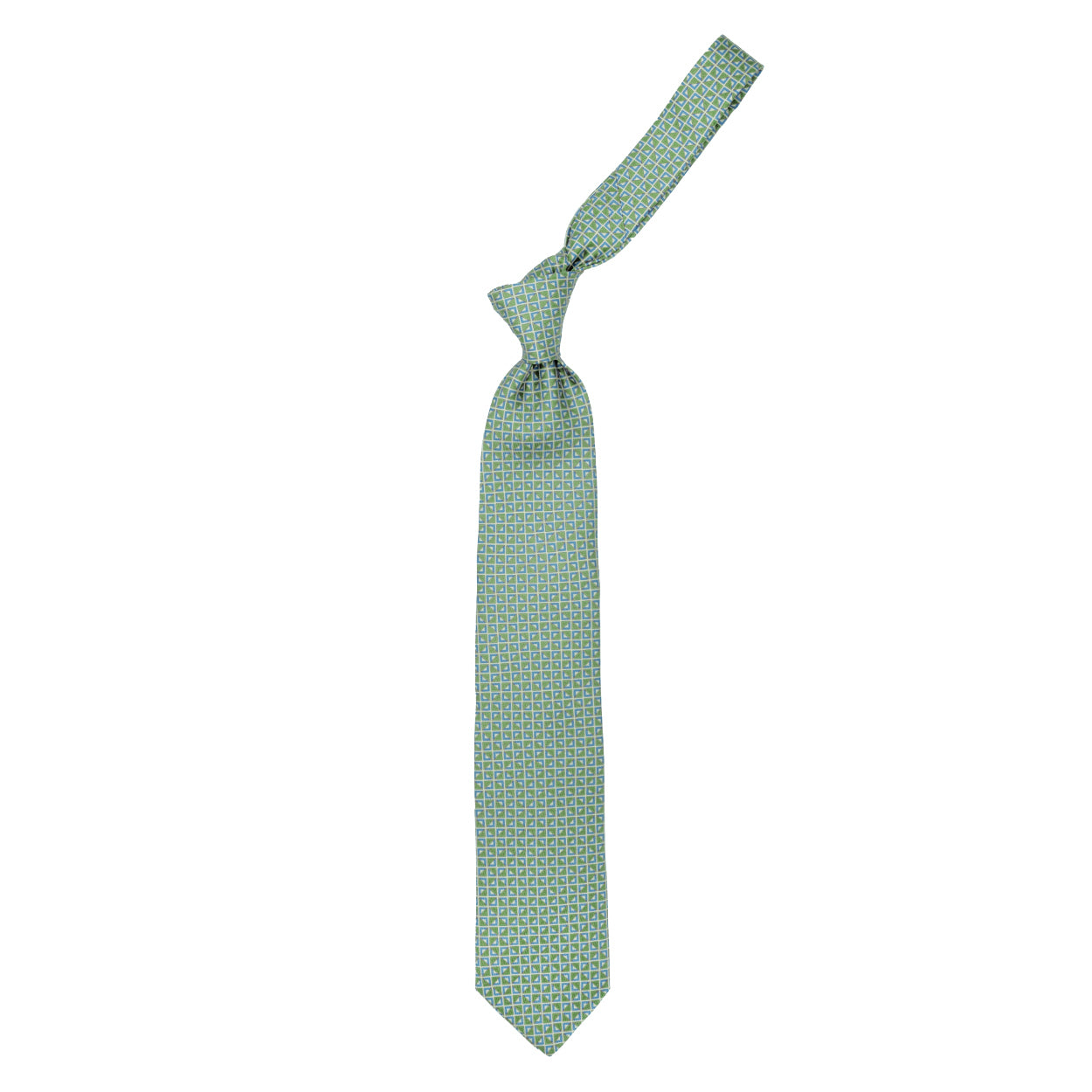 Cravatta con pattern geometrico verde e azzurro