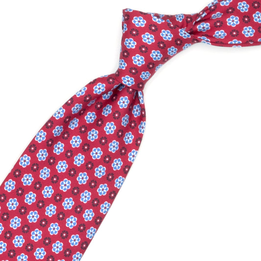 Red tie with blue flowers