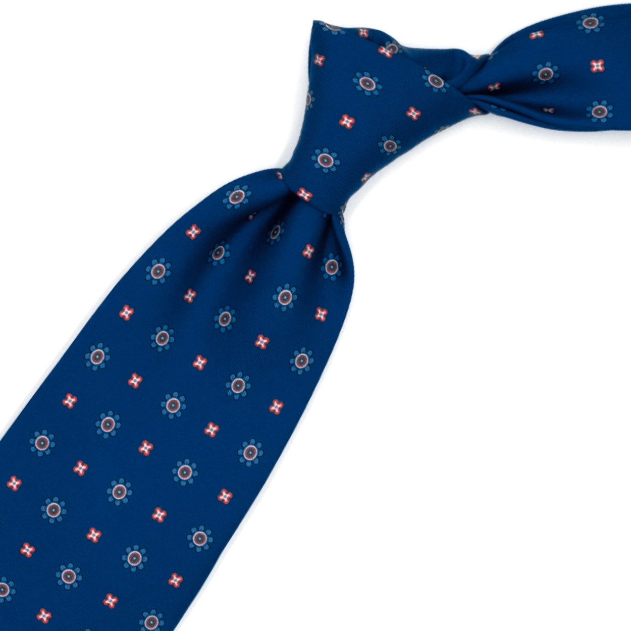 Cravatta blu con fiori azzurri e rossi