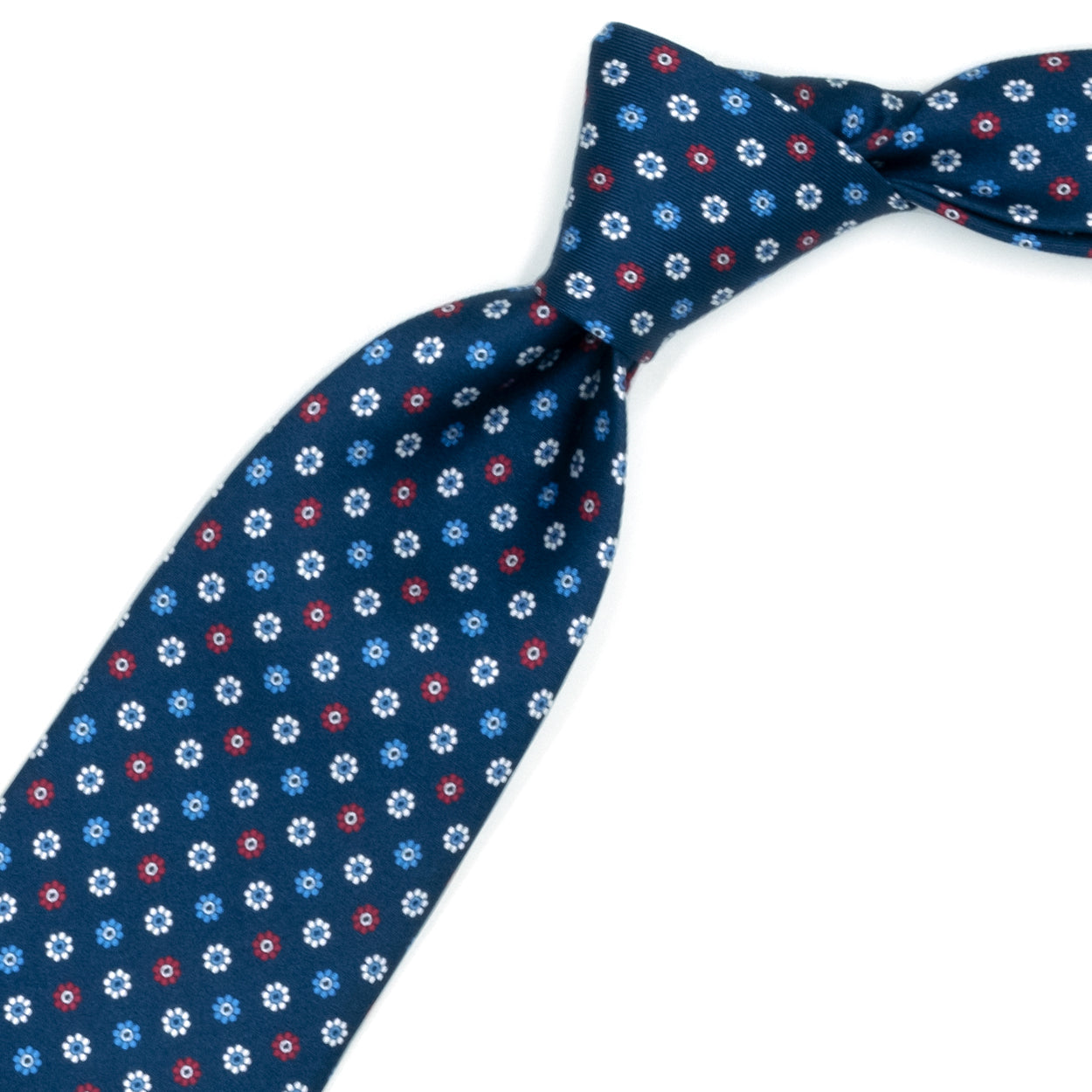 Cravatta blu con fiorellini bianchi, rossi e blu