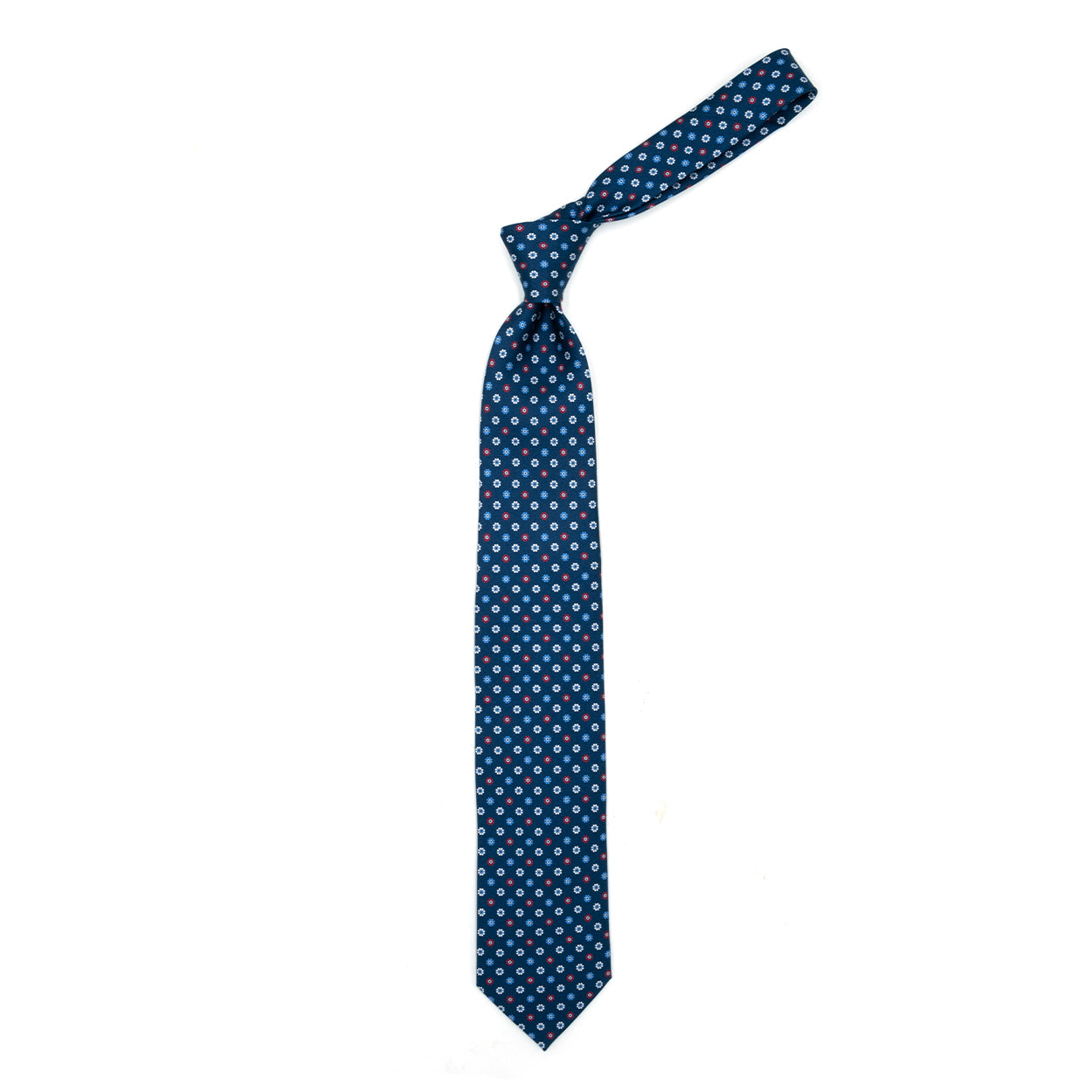 Cravatta blu con fiorellini bianchi, rossi e blu