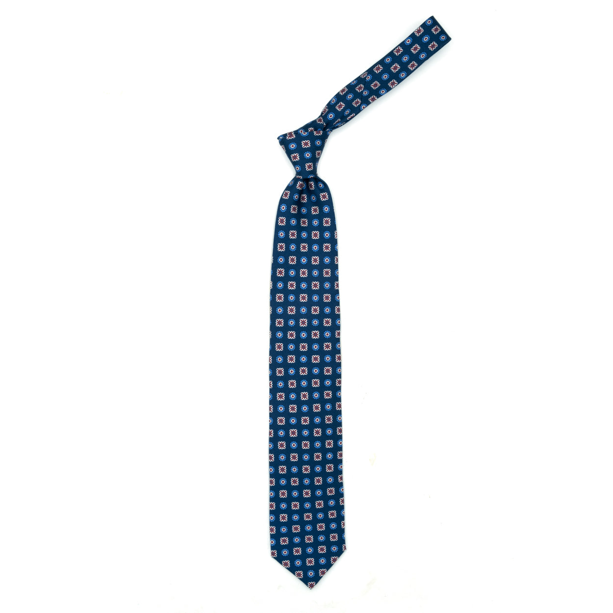 Cravatta blu con fiori rossi e azzurri