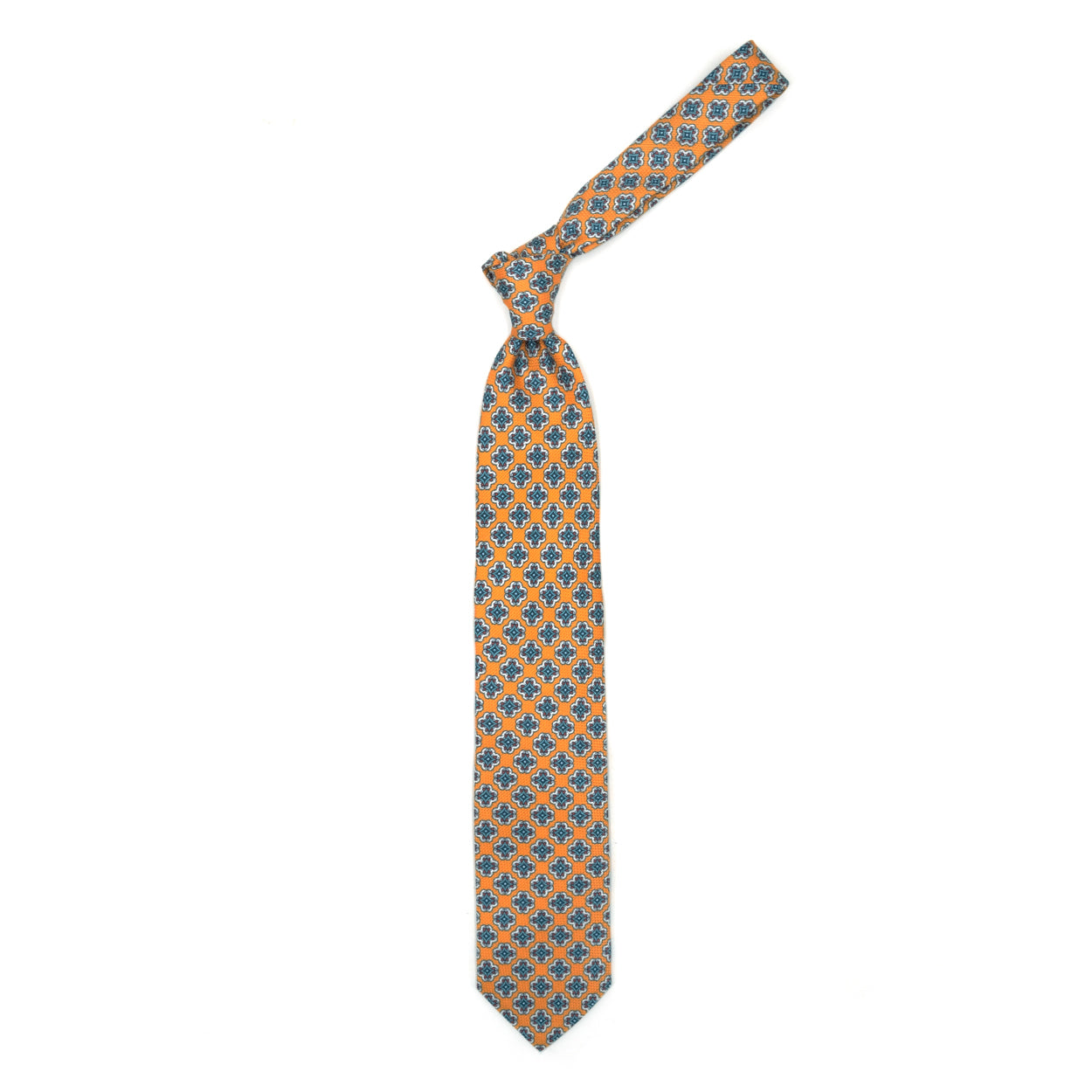 Cravatta arancione con medaglioni colorati
