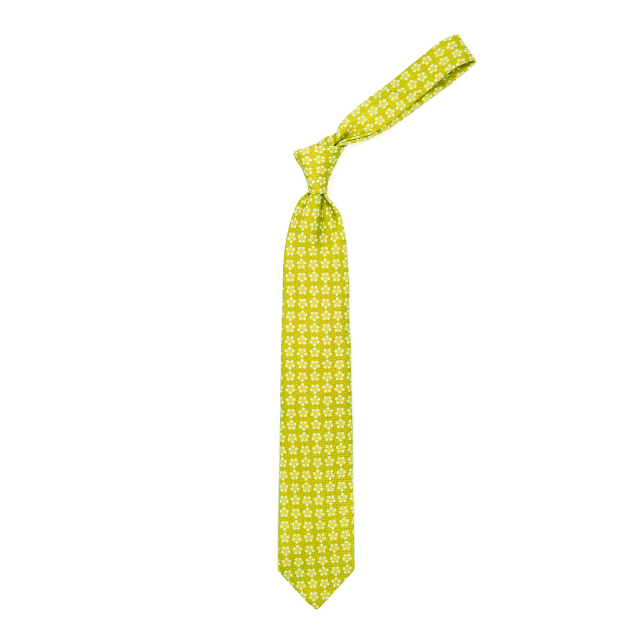 Cravatta gialla con fiori bianchi