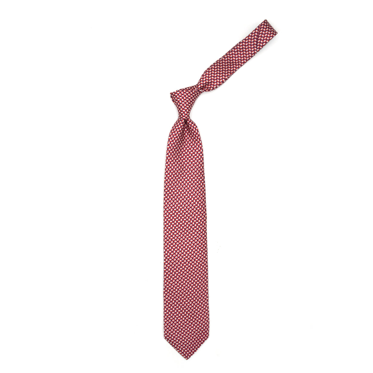 Cravatta magenta con pattern geometrico bianco e rosso