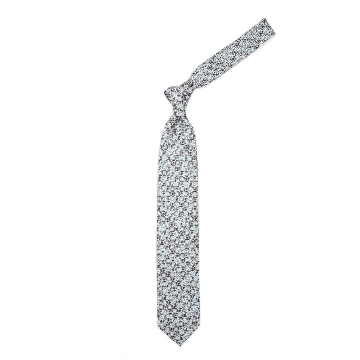 Cravatta bianca con pattern astratto beige e marrone