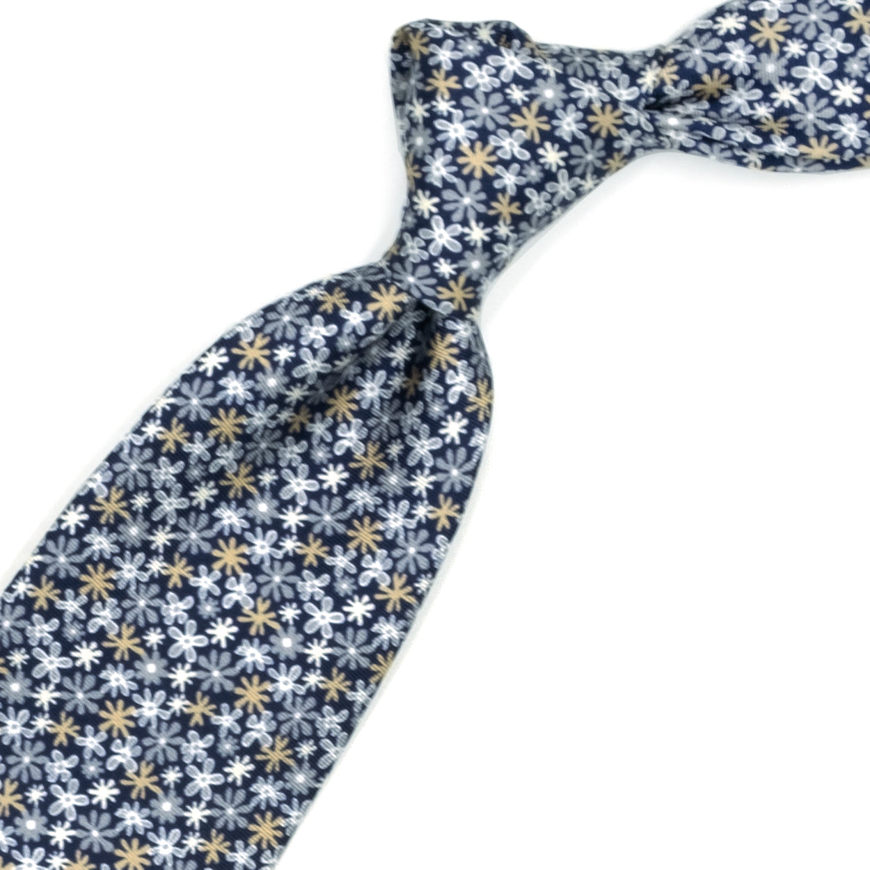 Cravatta blu con fiori grigi e beige