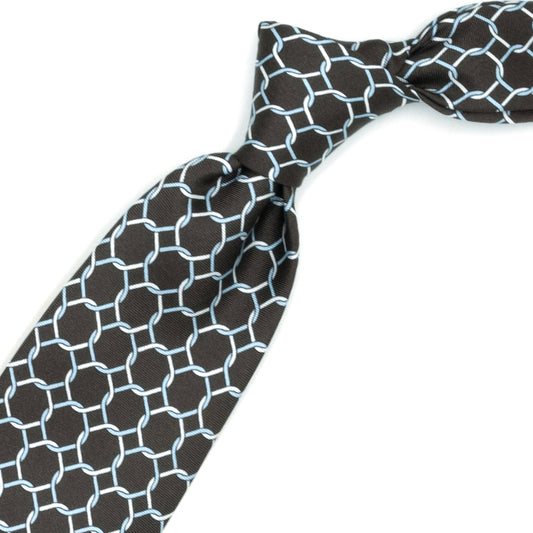 Cravatta marrone con catene bianche e azzurre