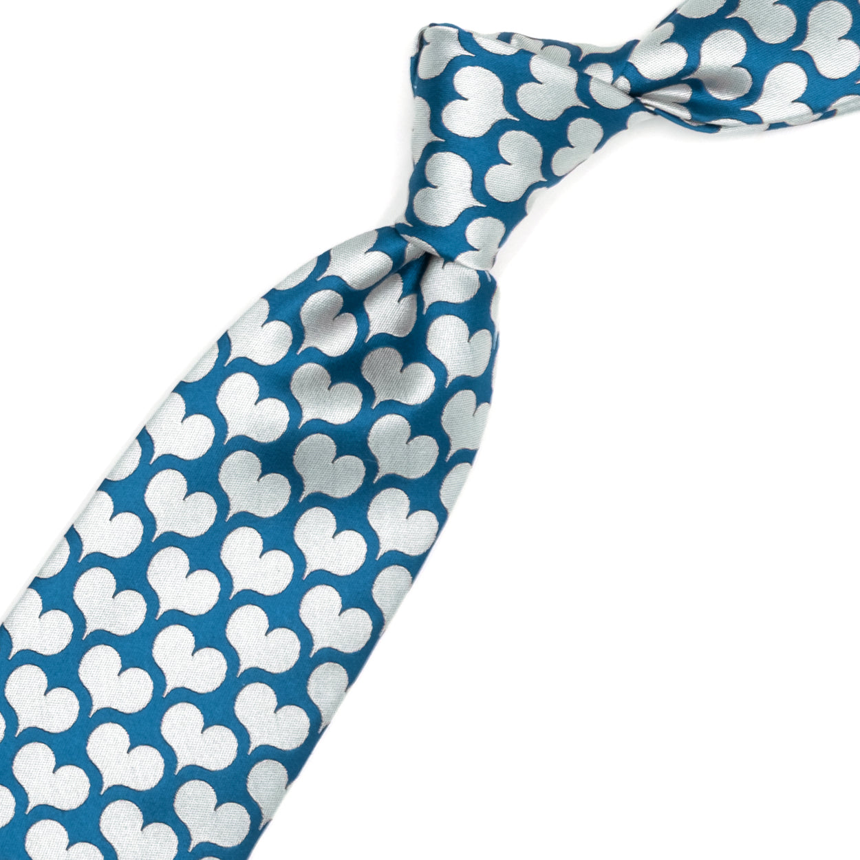 Cravatta azzurra con cuori grigi