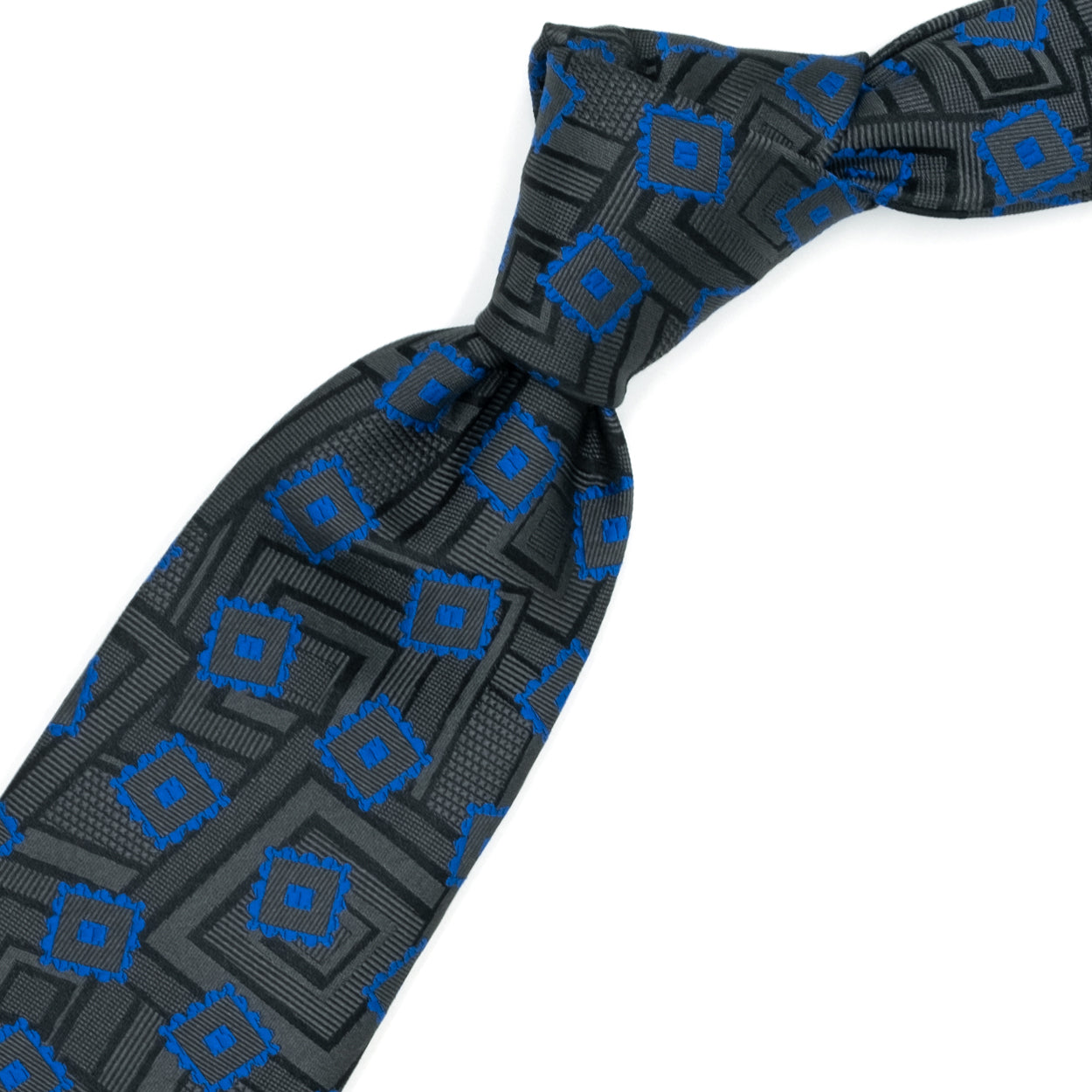Cravatta nera con quadrati tono su tono e blu elettrico