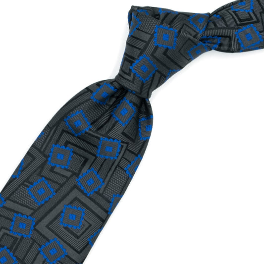 Black tie with tone-on-tone squares and electric blue