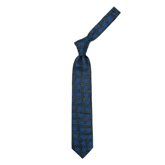 Cravatta nera con quadrati tono su tono e blu elettrico
