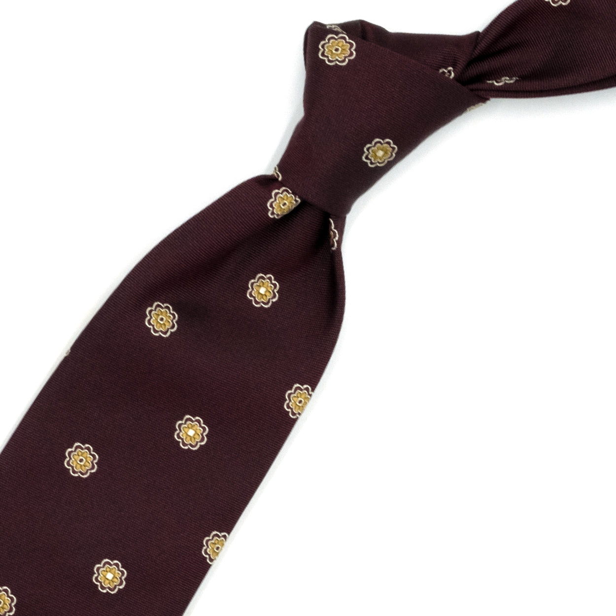 Cravatta bordeaux con fiori senape