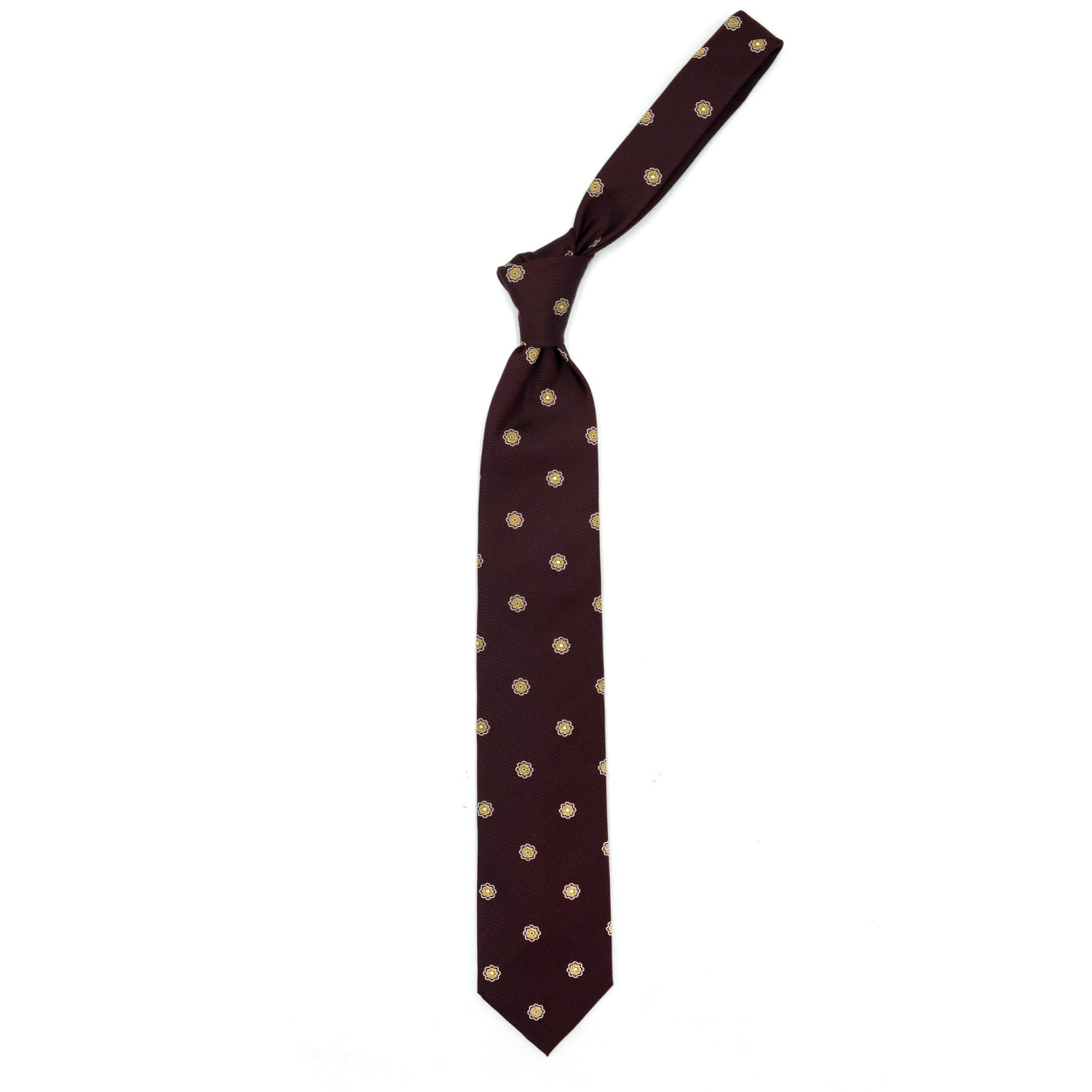 Cravatta bordeaux con fiori senape