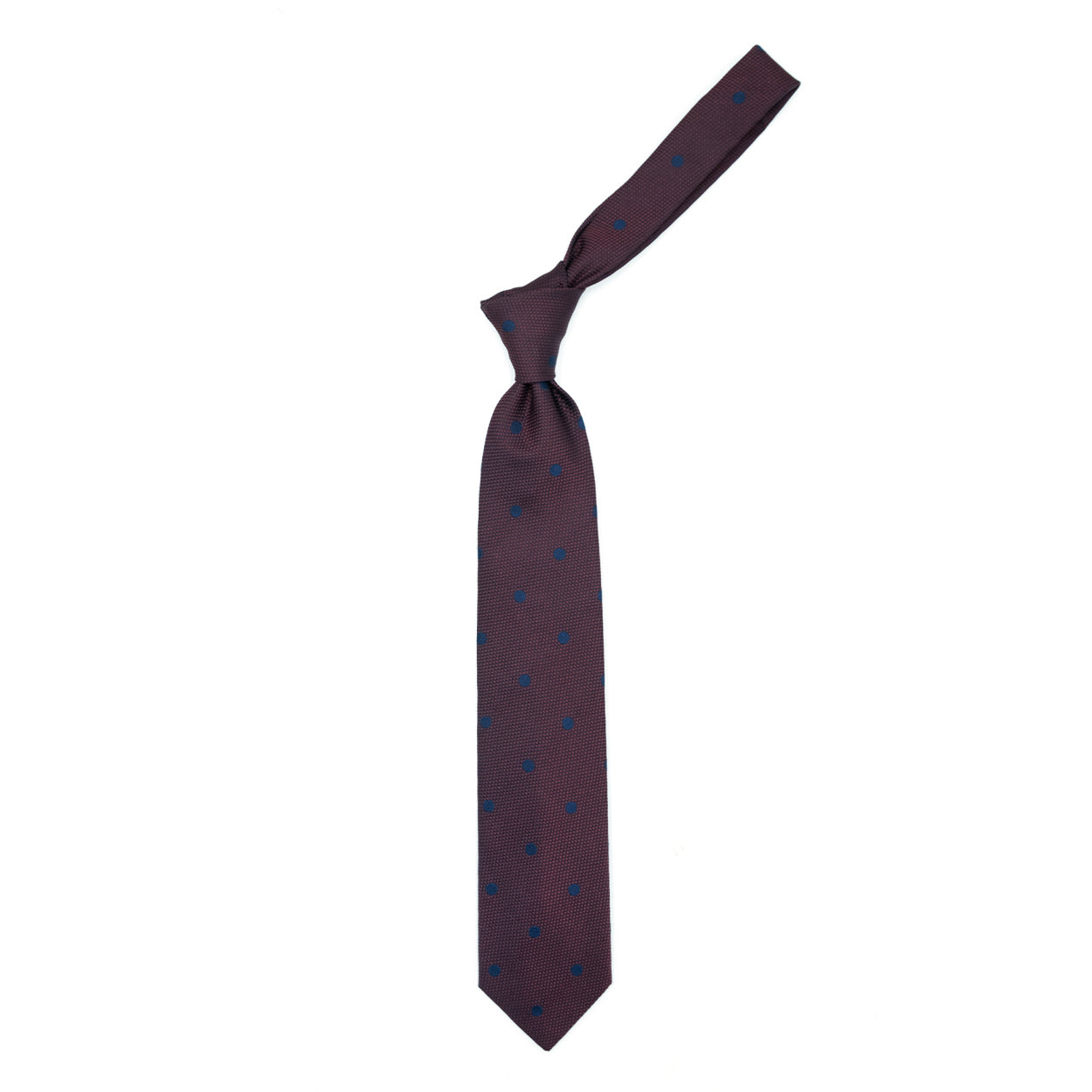Cravatta bordeaux con pois blu