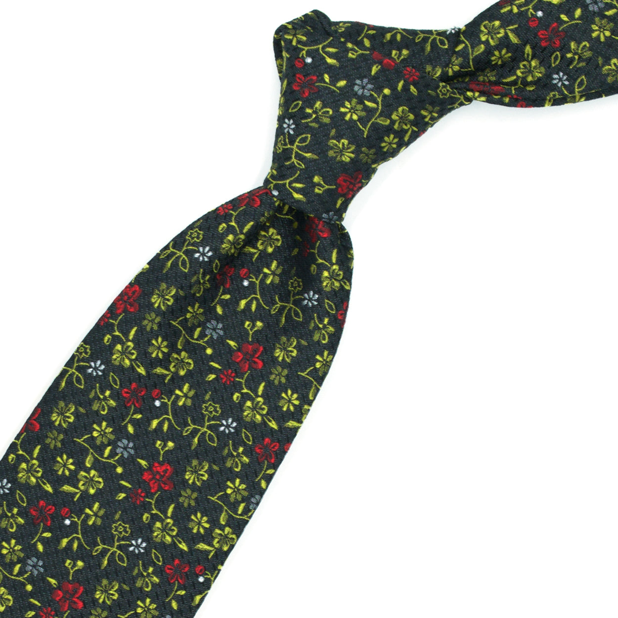 Cravatta grigia con fiori rossi, gialli e bianchi