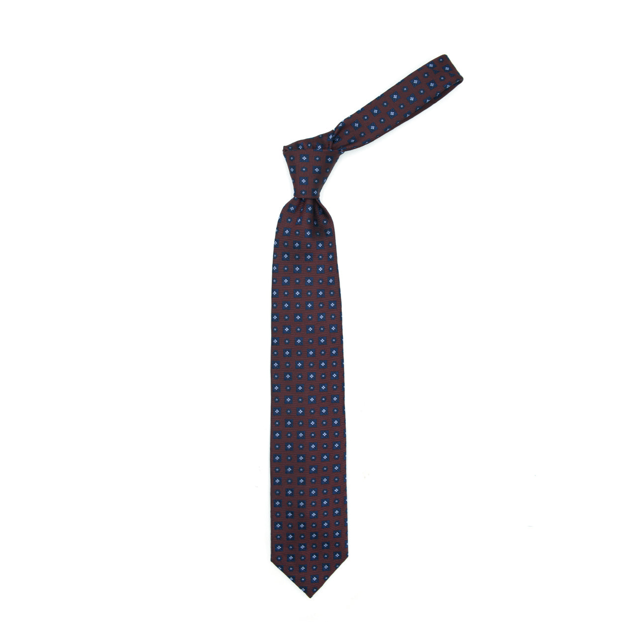 Cravatta bordeaux con fiori blu e azzurri