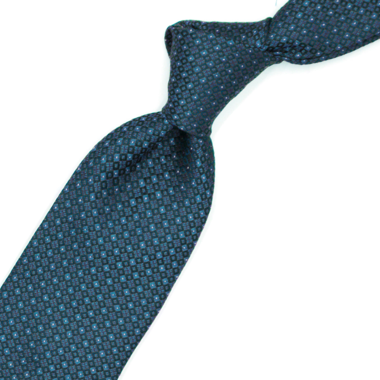 Cravatta azzurra con quadratini blu e puntini bianchi