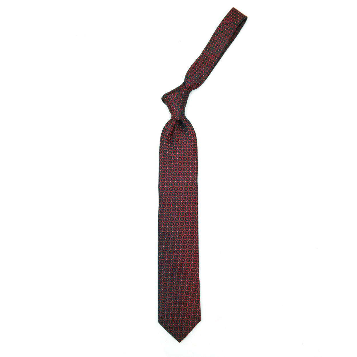 Cravatta bordeaux con quadratini blu e puntini bianchi
