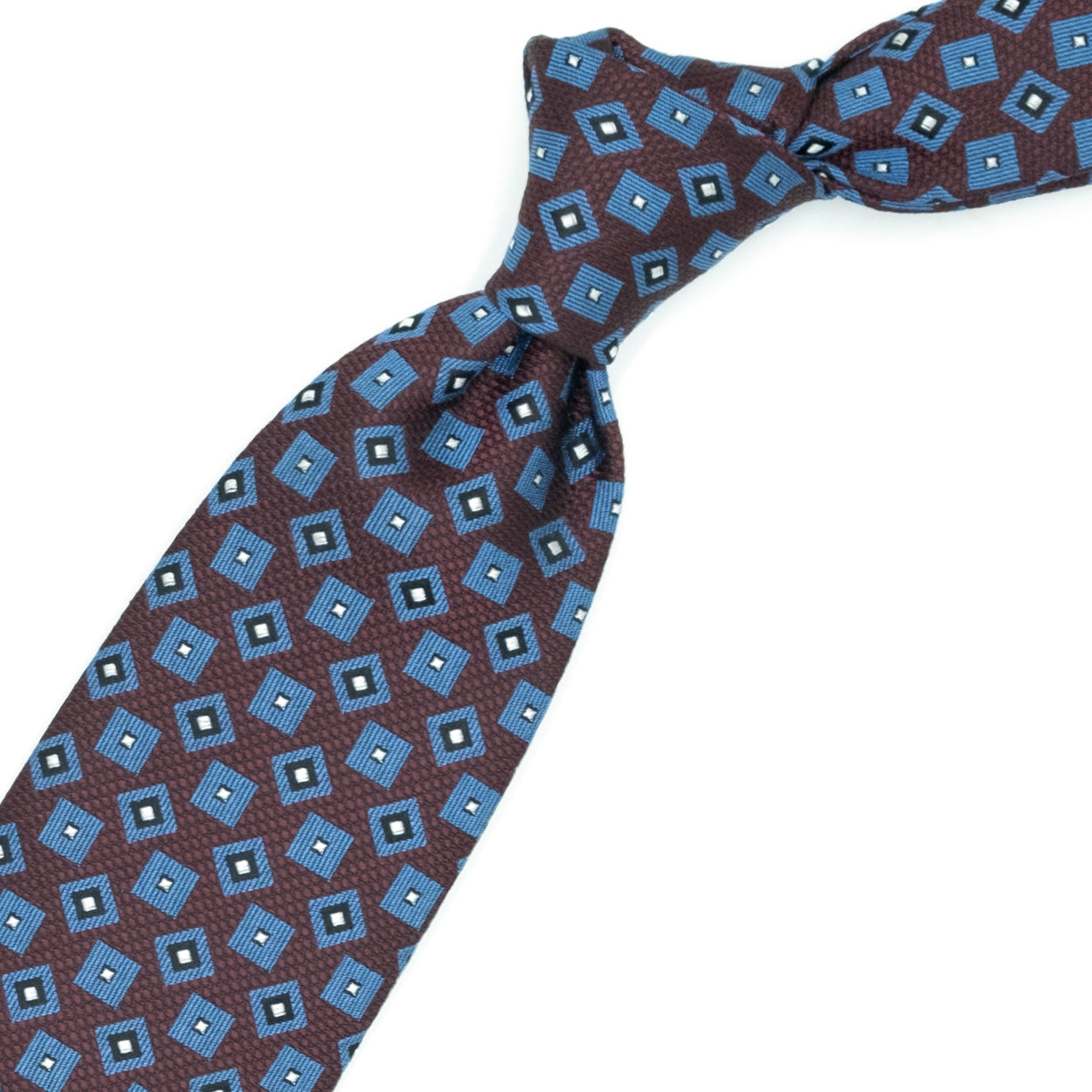 Cravatta bordeaux con quadrati azzurri