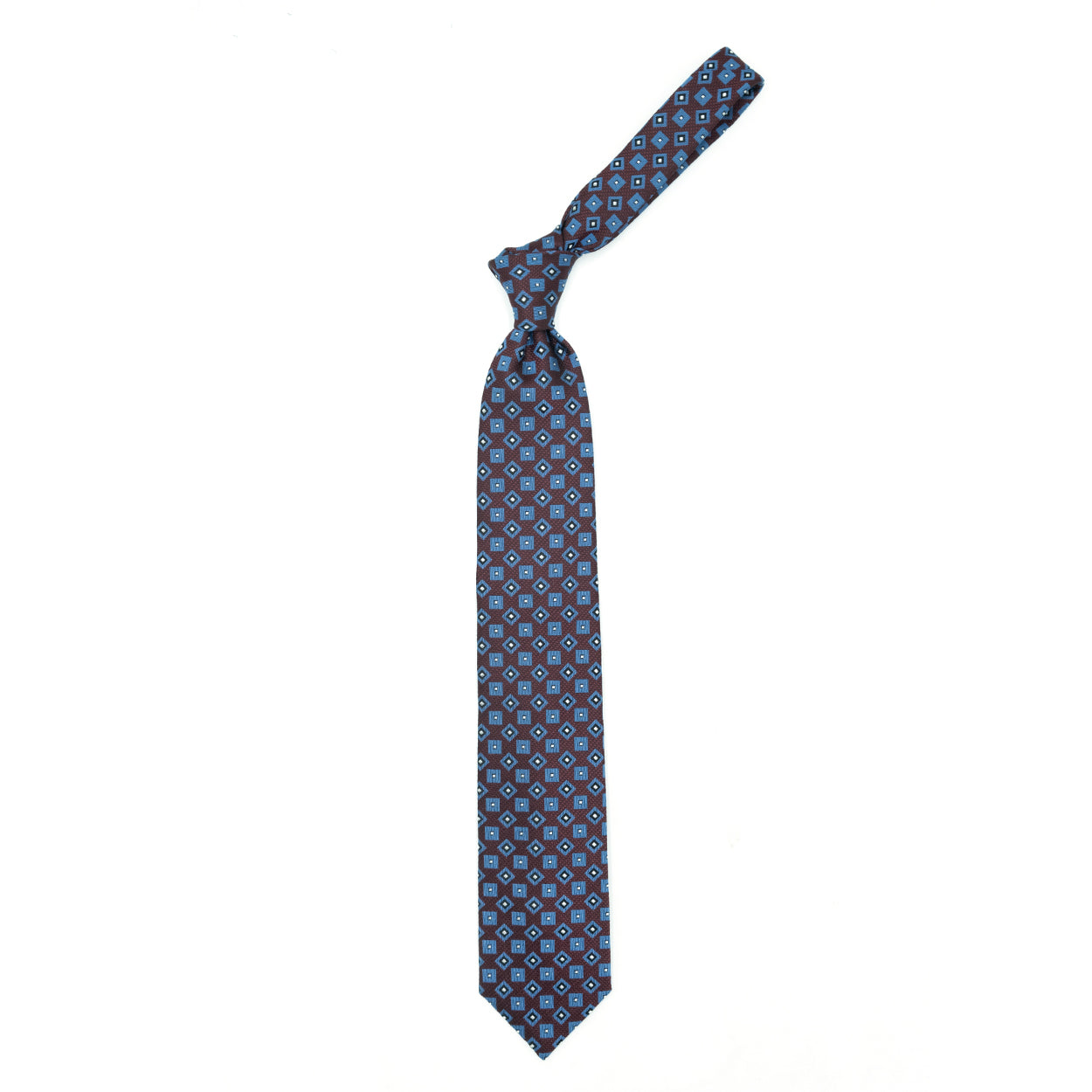 Cravatta bordeaux con quadrati azzurri