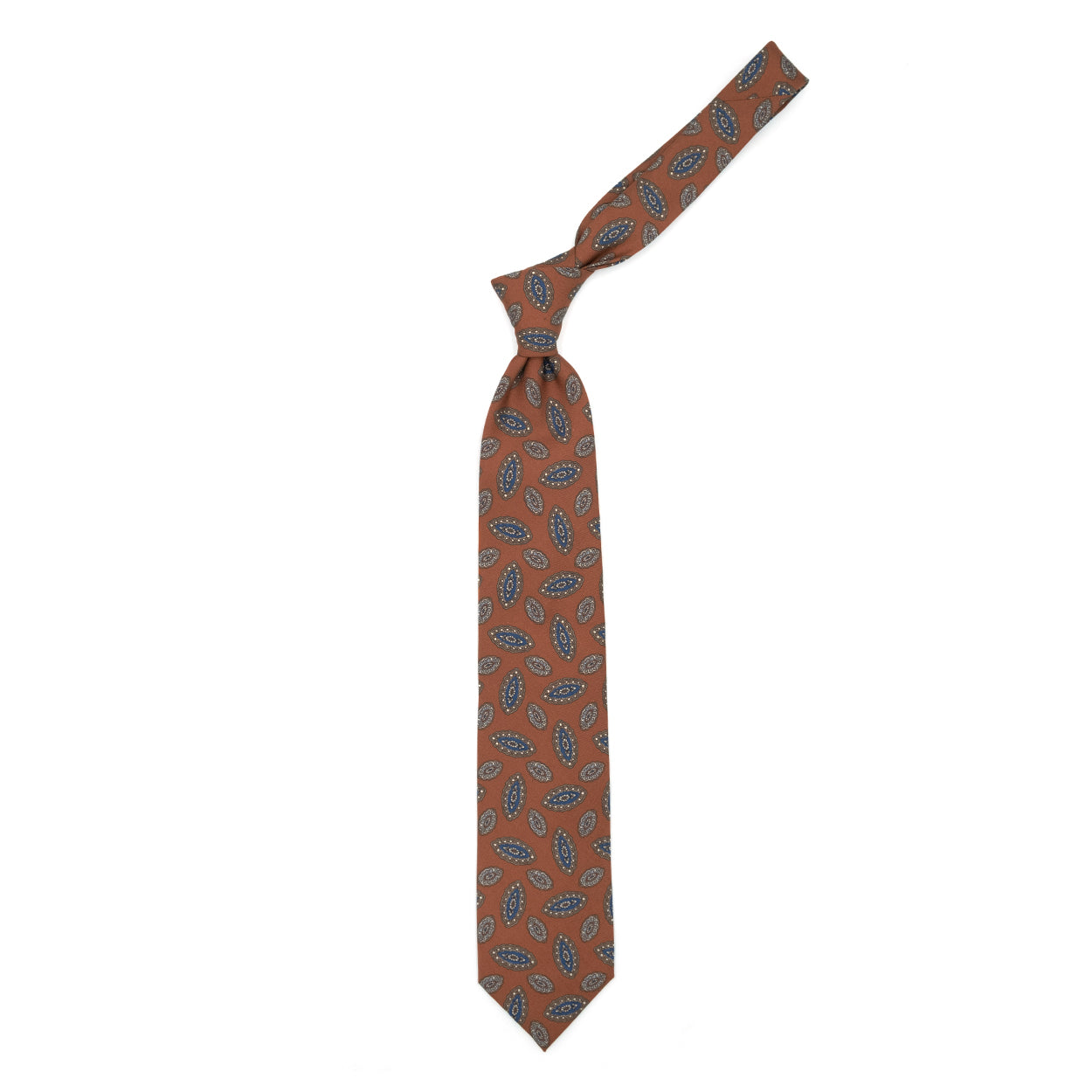 Cravatta arancione con paisley azzurri e blu