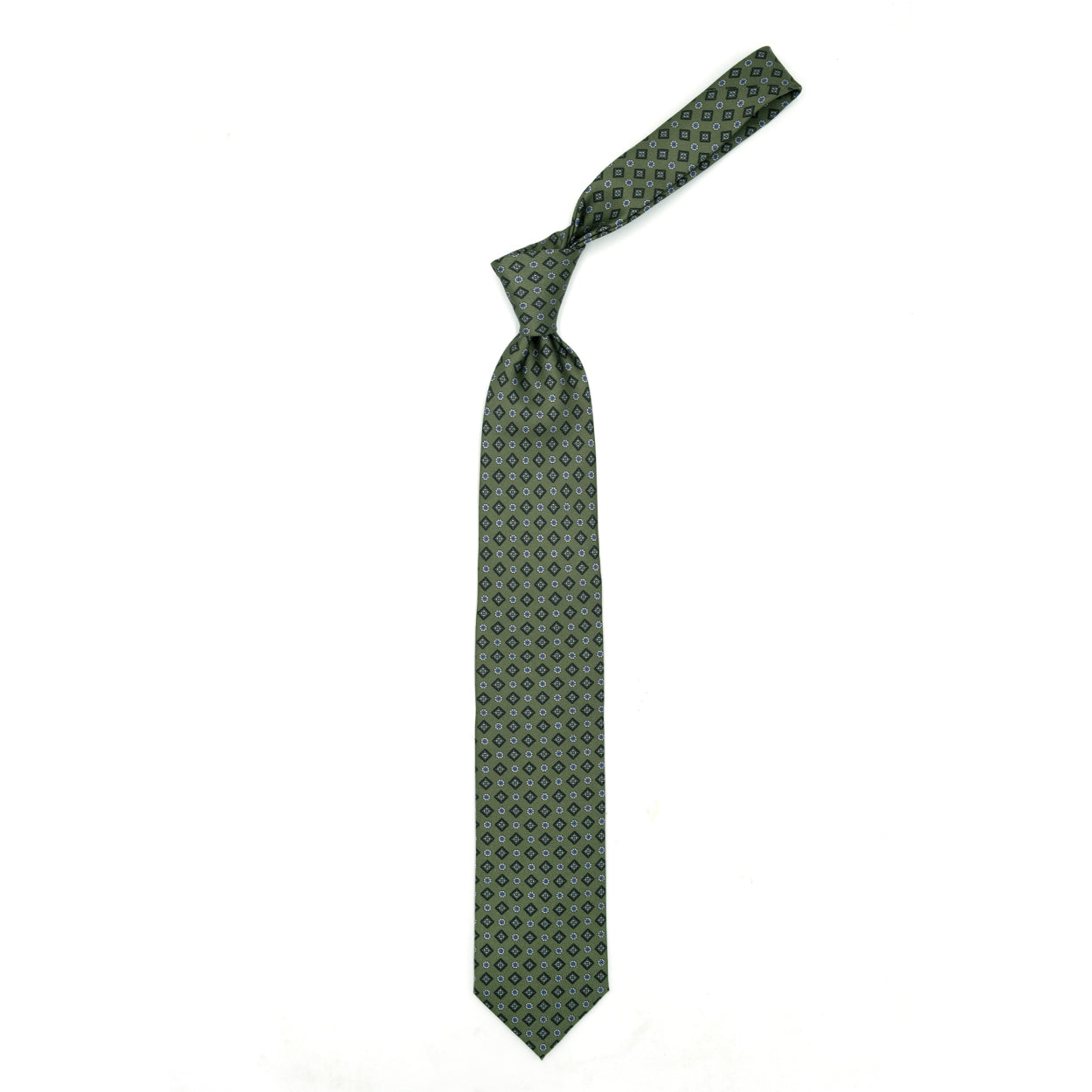 Cravatta verde con fiorellini bianchi e azzurri