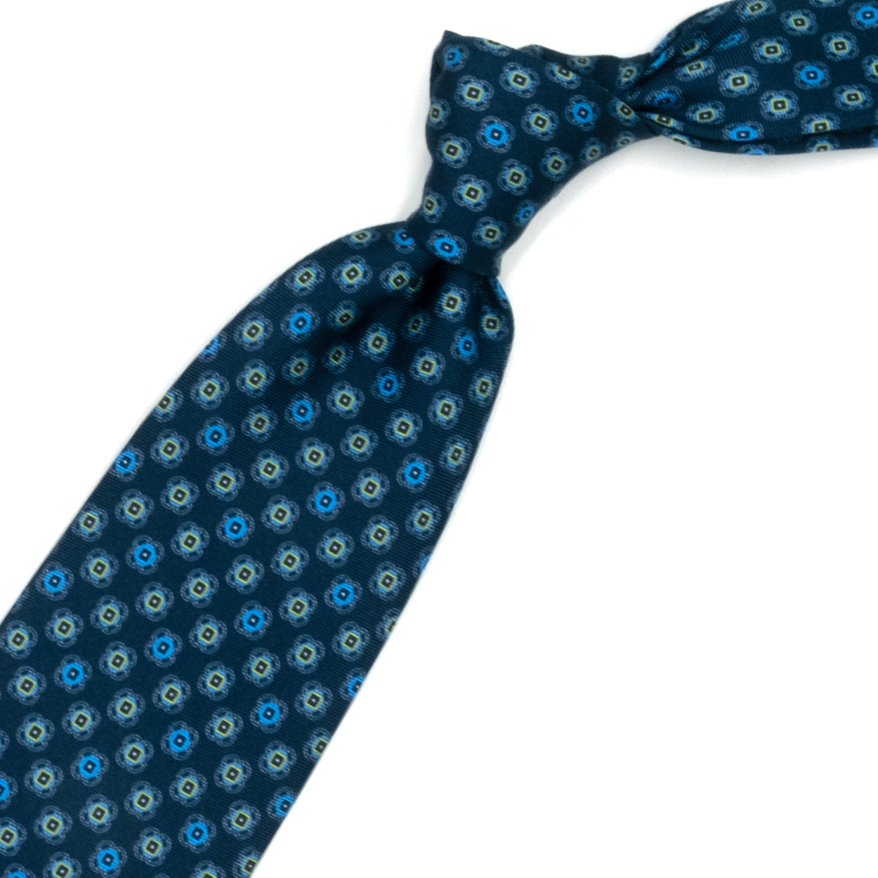 Cravatta blu con pattern azzurro e giallo