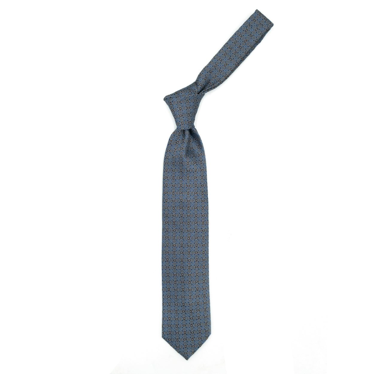 Cravatta blu con paisley marroni