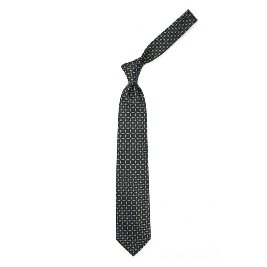 Cravatta blu con pattern astratto grigio e verde