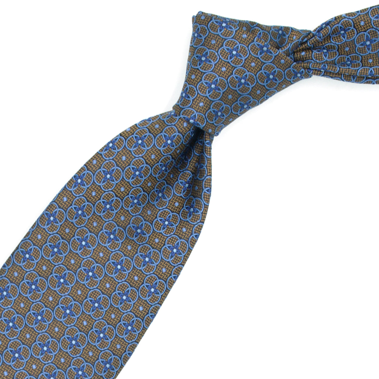 Cravatta marrone con fiori e quadratini azzurri