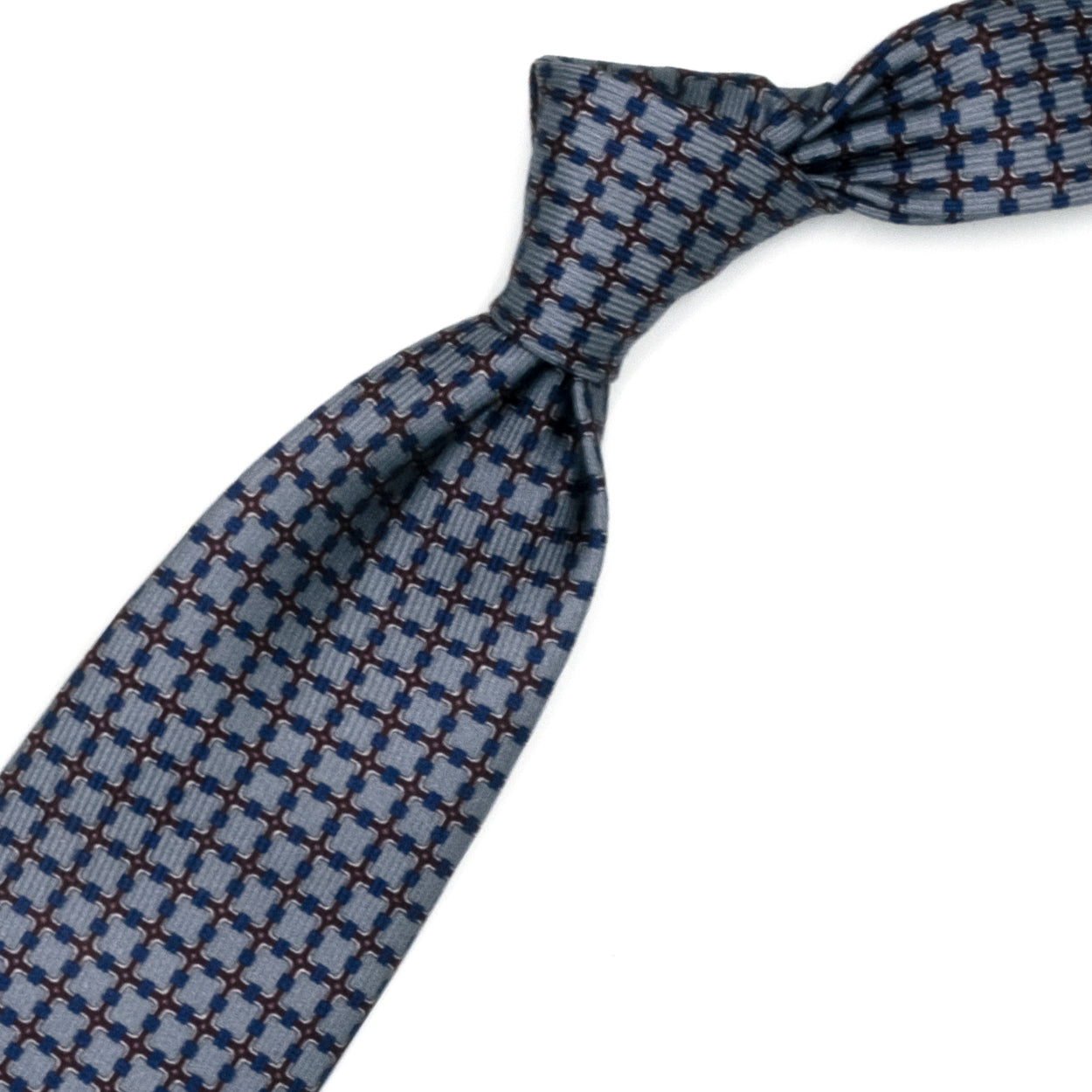 Cravatta marrone con quadrati grigi e blu