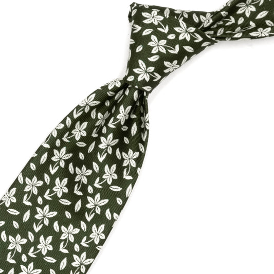 Cravatta verde con fiori grigi