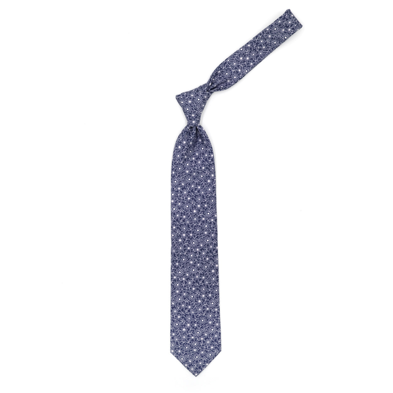 Cravatta blu con fiori bianchi
