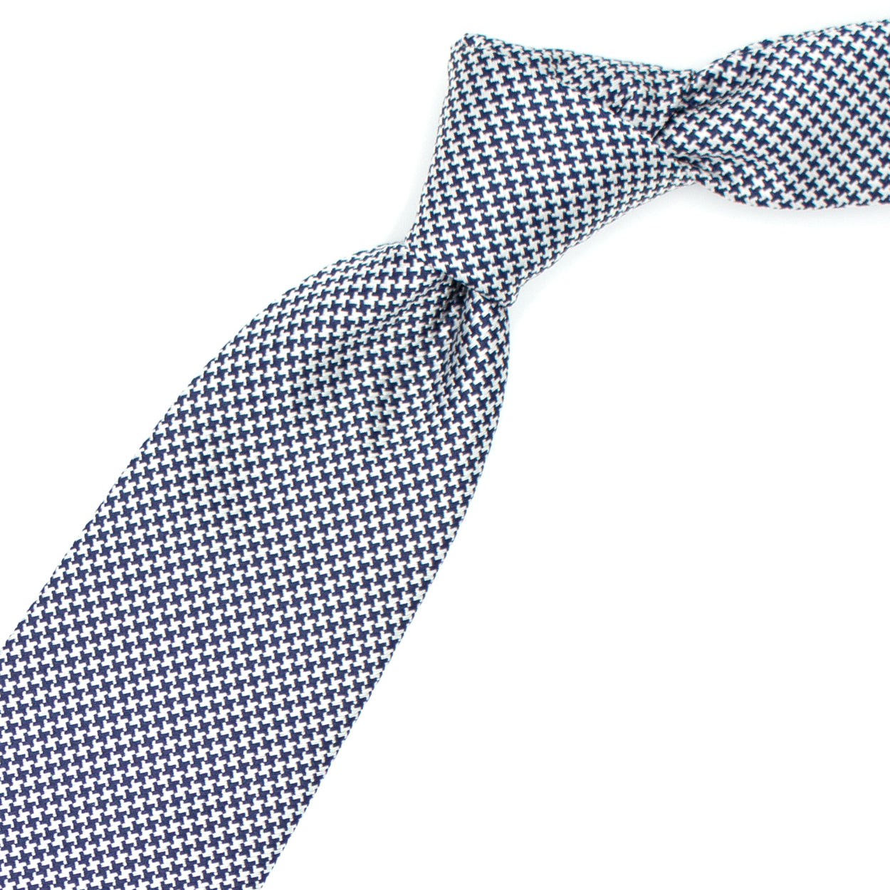 Cravatta con trama pied de poule bianca e blu