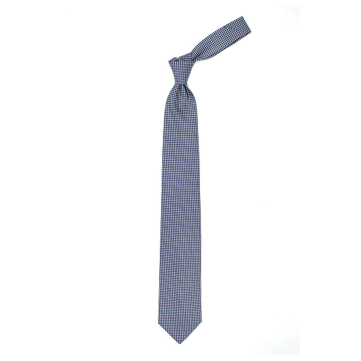 Cravatta con trama a quadratini bianca e blu