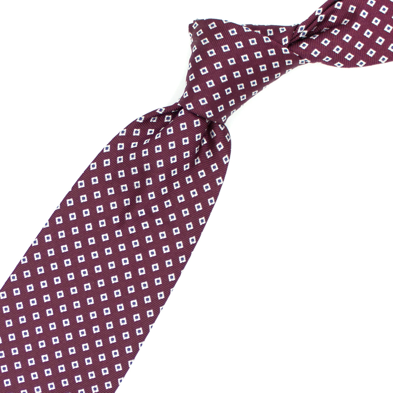 Cravatta bordeaux con quadratini bianchi e blu